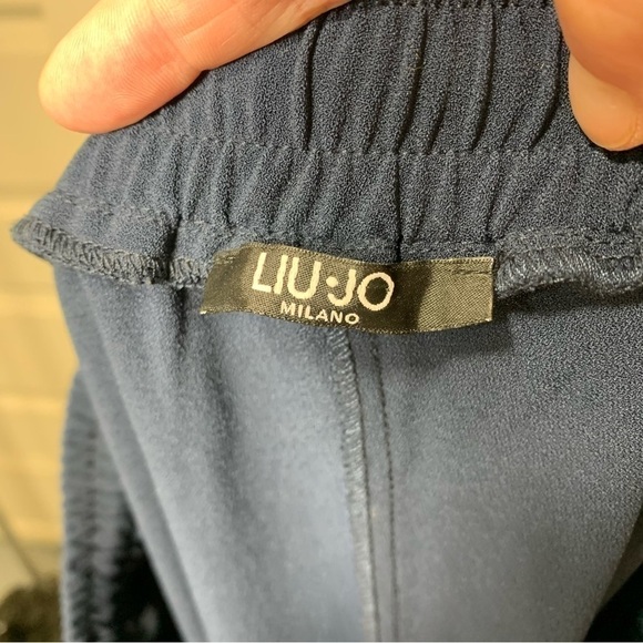 LIU-JO Milano Joggers Trousers Crêpe Navy Blue Gold Trim Pull on Pant Pockets S - Picture 12 of 15